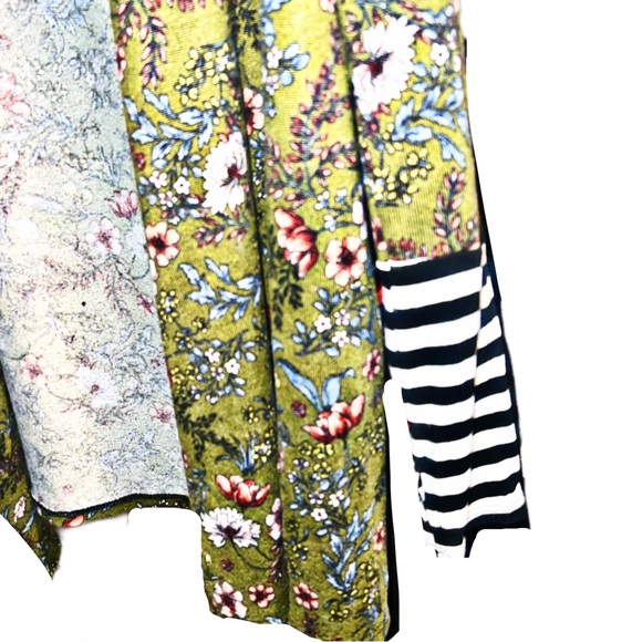 Green Mixed Print Maxi Cuff w/ Thumbholes Duster Cardigan - Picture 3 of 11